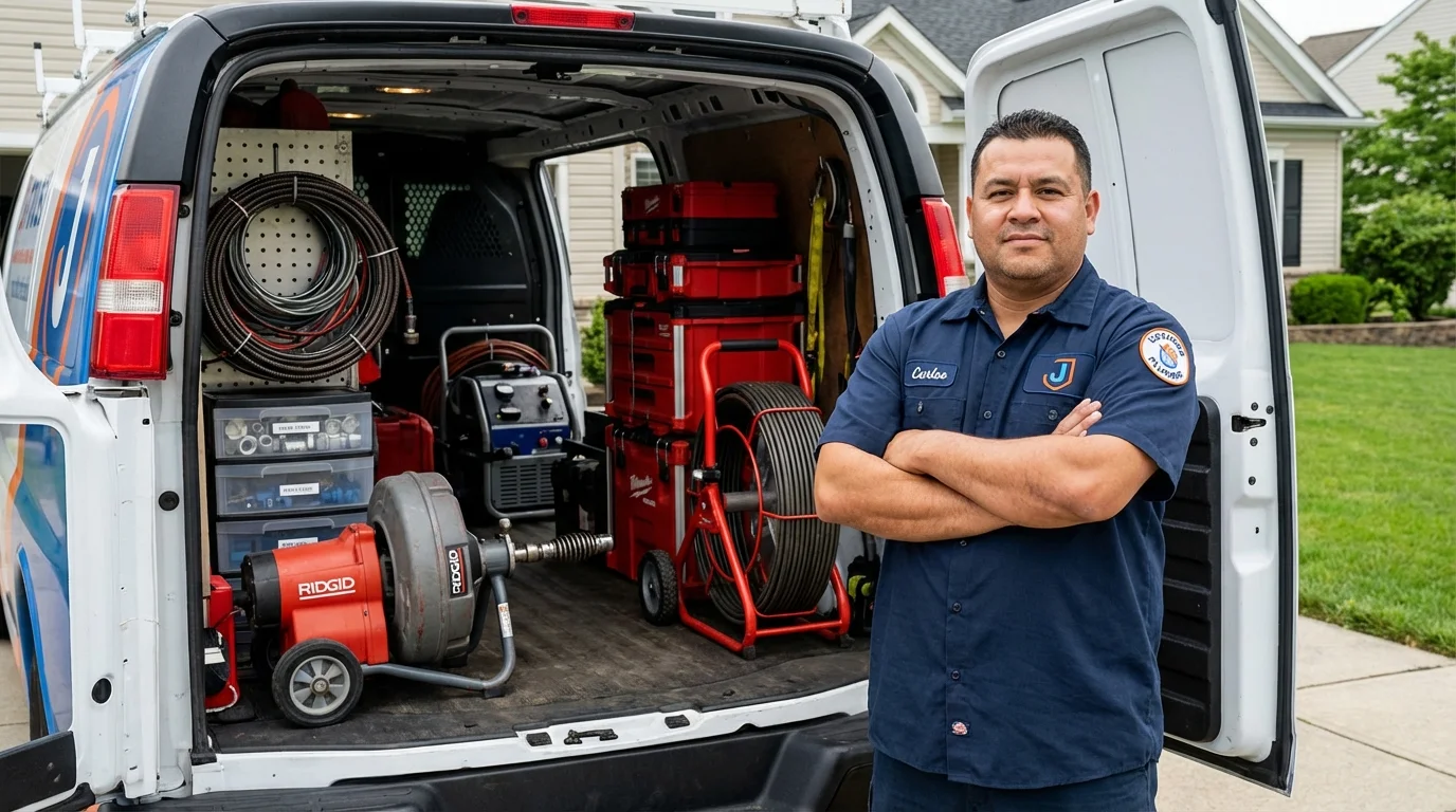 Professional drain cleaning equipment and Johns Plumbing LLC plumber in Epping