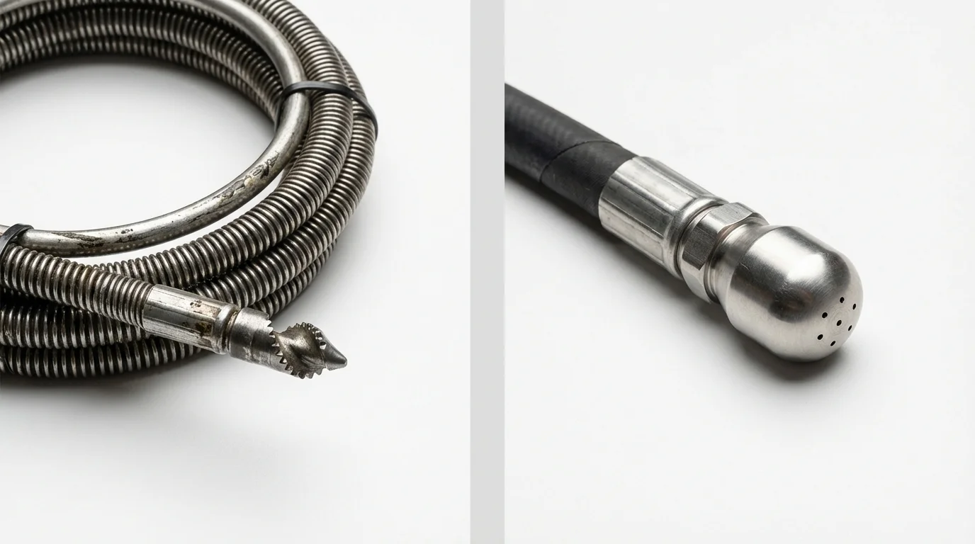 Drain snake cable and hydro jetting nozzle used for drain cleaning in Epping, NH